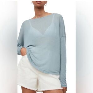AllSaints Light Blue Sheer Long Sleeve Tee